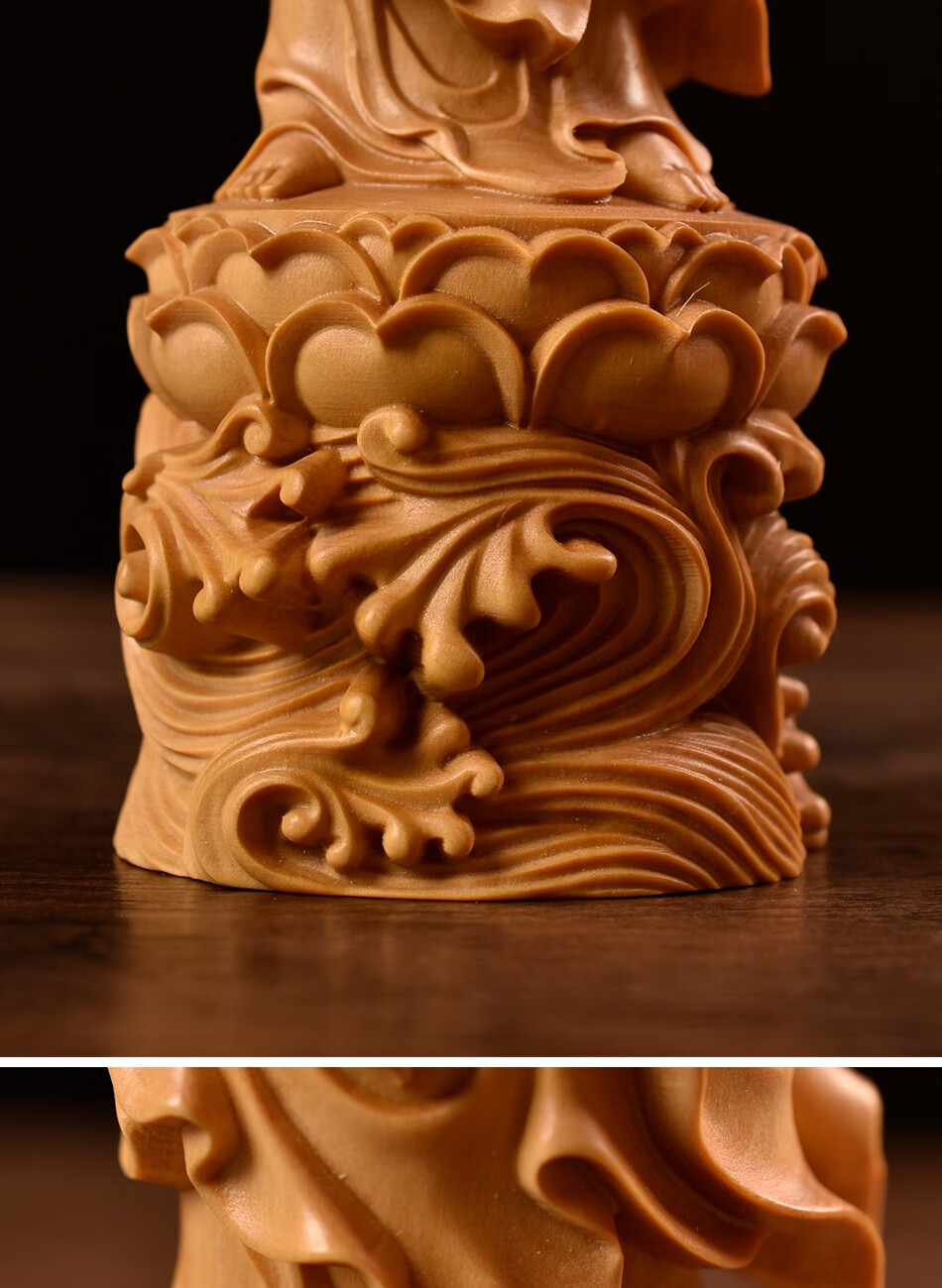 御木轩小叶黄杨木雕水浪念珠观音菩萨佛像家居供奉风水摆件客厅实木手