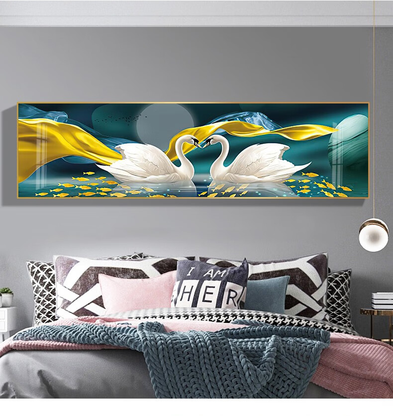 良品大师卧室装饰画现代简约晶瓷画轻奢酒店宾馆床头壁画比翼双飞1135