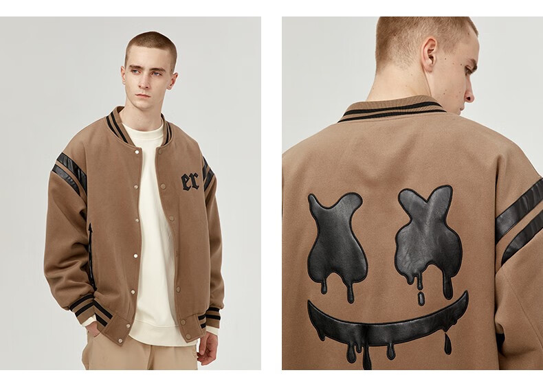er笑脸简约基础棒球服男春秋季国潮牌宽松夹克美式街头情侣款外套