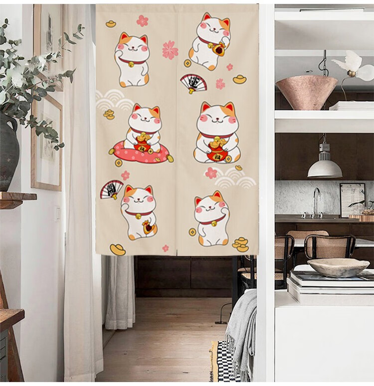 招财猫门帘隔断帘日式厨房半帘和风居酒屋遮挡布帘蘑菇说卫生间挂帘短