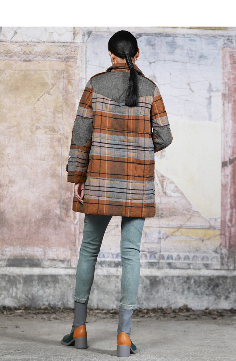 达衣岩复古英伦格子羽绒服百搭工装风衣棉女冬雾紫s