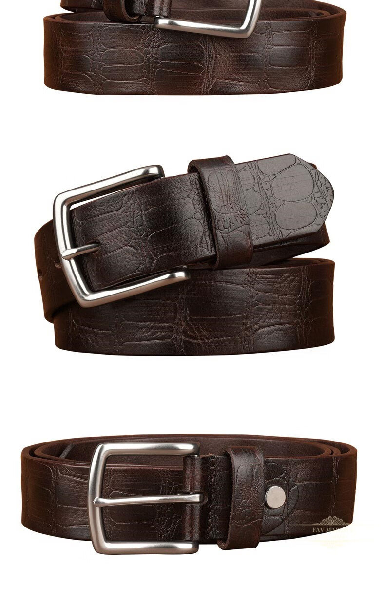 法玛莎品牌皮带男真皮针扣头层纯牛皮腰带男士年轻人休闲压花百搭简约