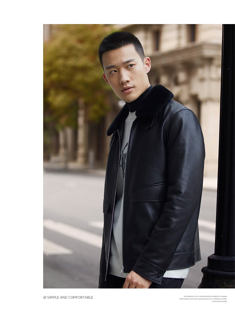 威可多vicutu男商务皮衣可拆卸毛领加棉保暖修身皮夹克vrw88373620y