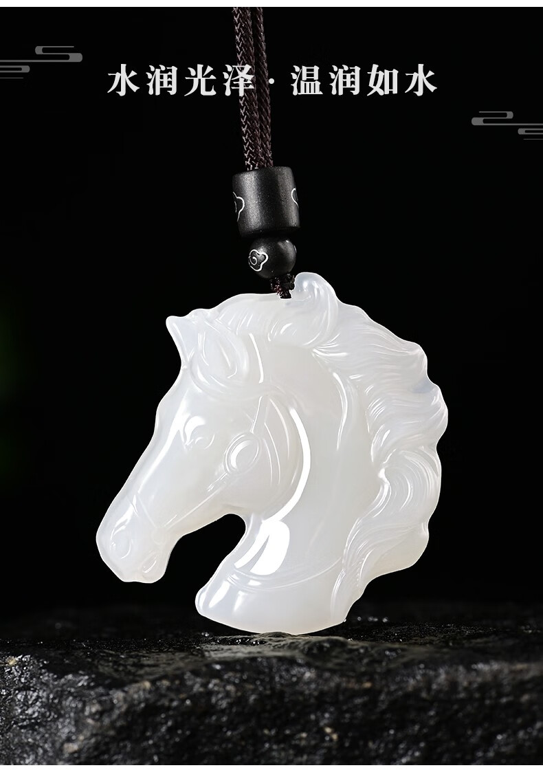 和田玉羊脂白玉生肖马吊坠男女士款天然玉石马到成功玉坠马头玉佩玉牌