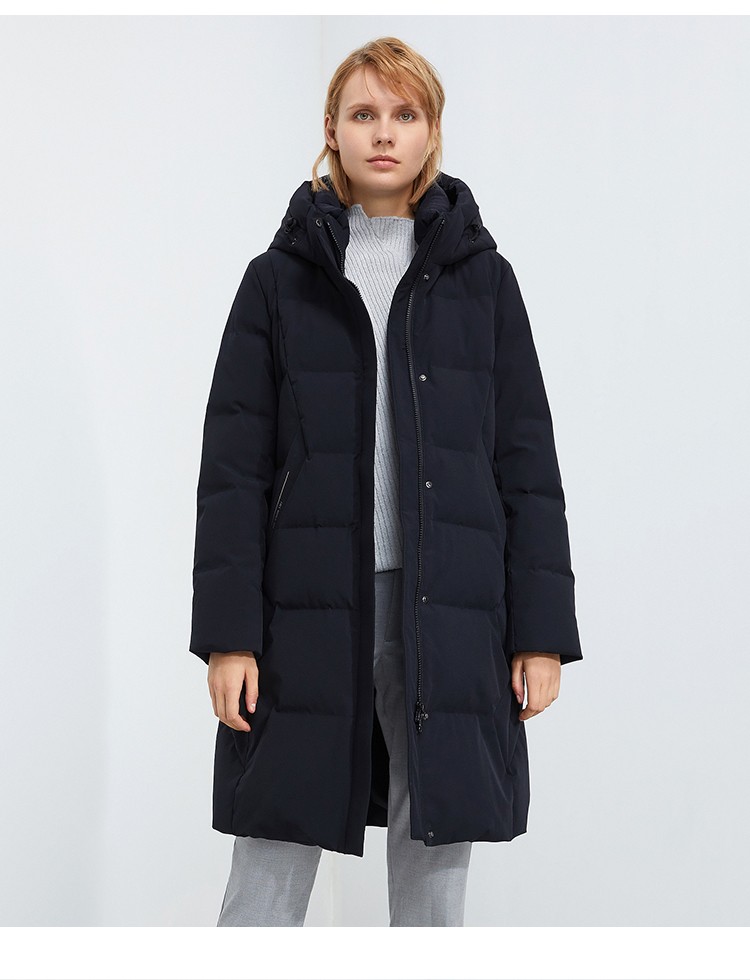 雪伦中长款羽绒服女连帽2021年新款秋冬外套商场同款修身显瘦百搭