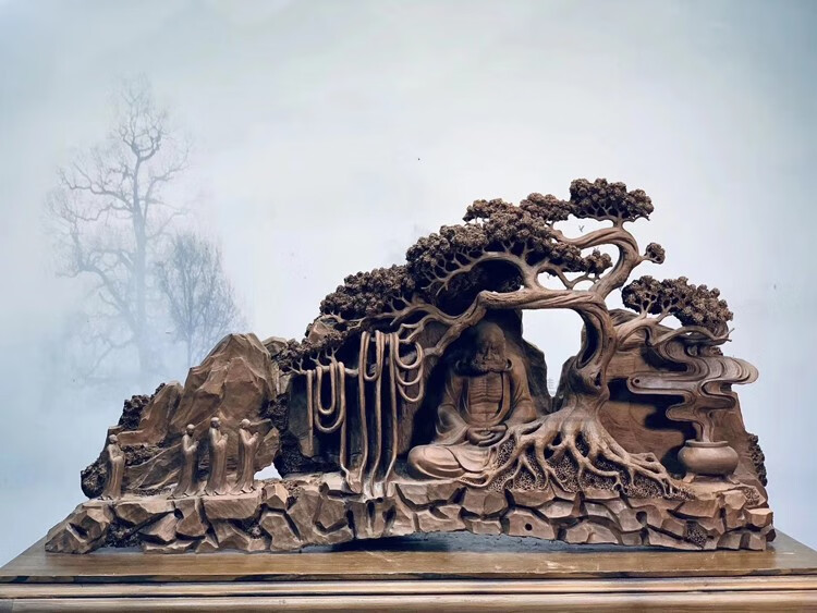 喜上佳 崖柏根雕摆件山里人家山水农家小院木雕工艺品田园雕刻中式随