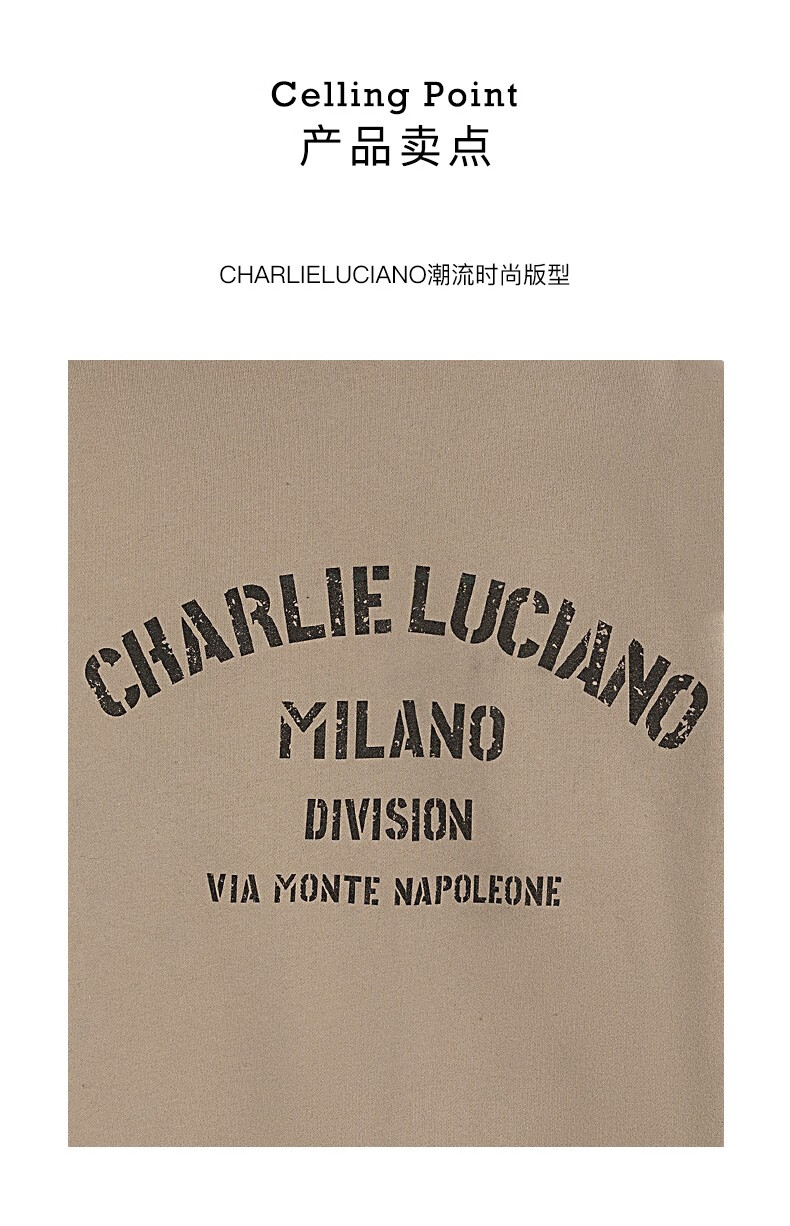 charlieluciano卡其休闲帽衫2021秋冬新款logo印花情侣男女同款潮牌cl