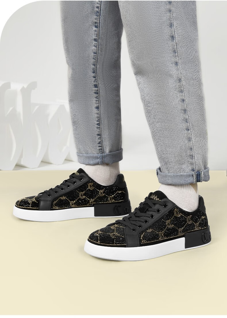 cabbeen卡宾男鞋秋季新款潮流板鞋男士国潮休闲鞋男透气黑金鞋子男