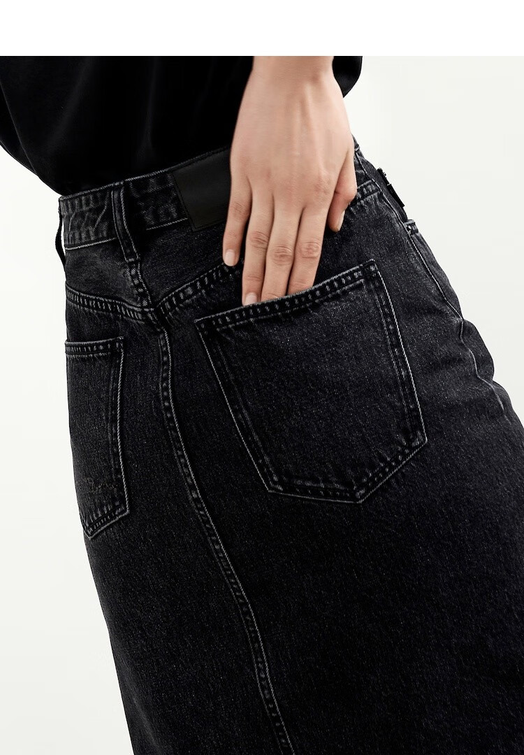 moco秋新品解构高腰前开叉做旧牛仔半身裙摩安珂牛仔黑色xs155