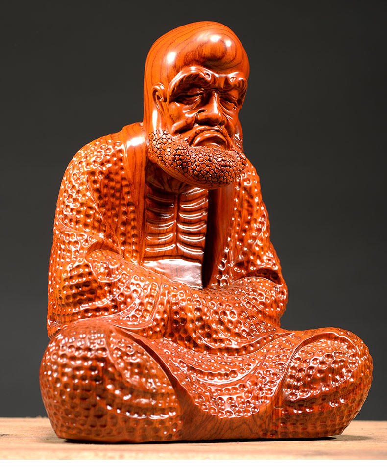 思古黄花梨木雕刻达摩祖师像摆件大号家居客厅玄关禅意装饰红木工艺品