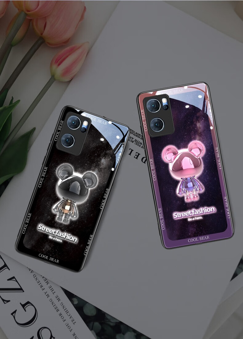 vbnm 适用 星空金属熊手机壳适用于oppo手机网红欧珀来电发光外壳个性