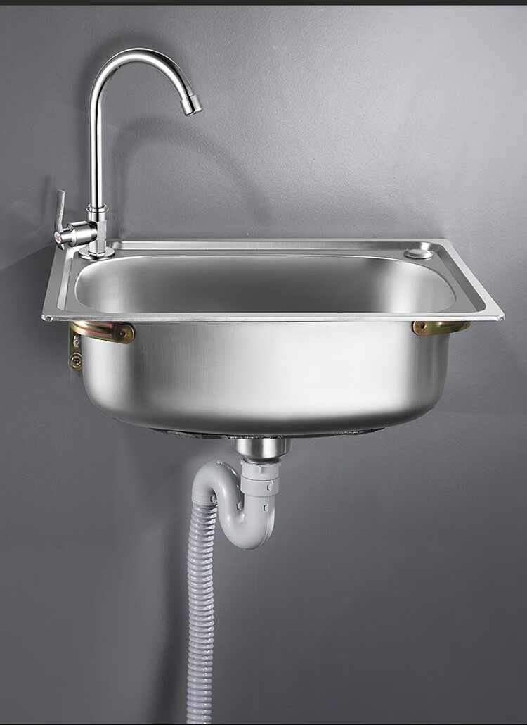 洗菜盆挂墙式单槽洗手盆不锈钢水槽带支撑架子洗菜池厨房洗碗池简易