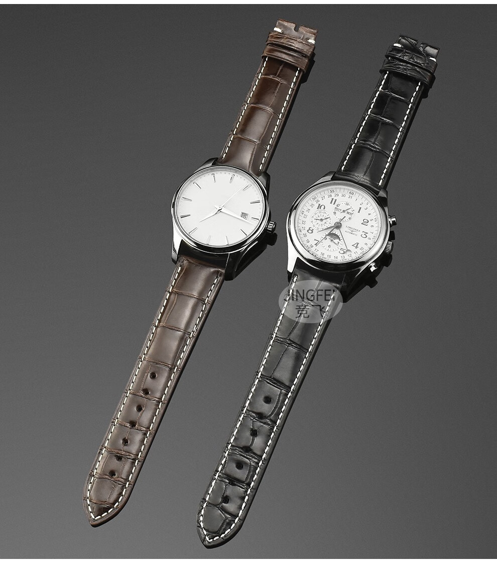 适用浪琴表带男真皮女名匠典藏开创者军旗瑰丽索伊米亚鳄鱼皮手表表带