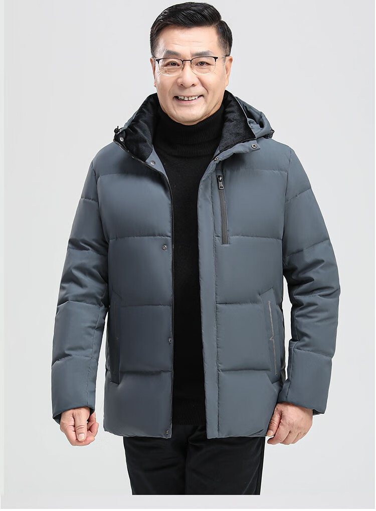 庄吉中老年羽绒服男短款50--60岁爸爸爷爷加厚保暖高档白鸭绒外套 草