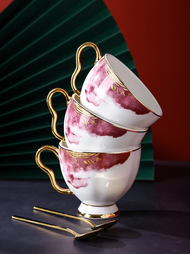 aobi咖啡具套装杯底防滑设计小奢华欧式骨瓷咖啡杯具轻奢英式客厅家用