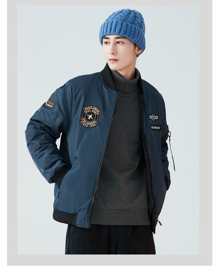 贵人鸟男士秋冬季两面穿飞行服夹克保暖休闲字母刺绣港风时尚潮流上衣