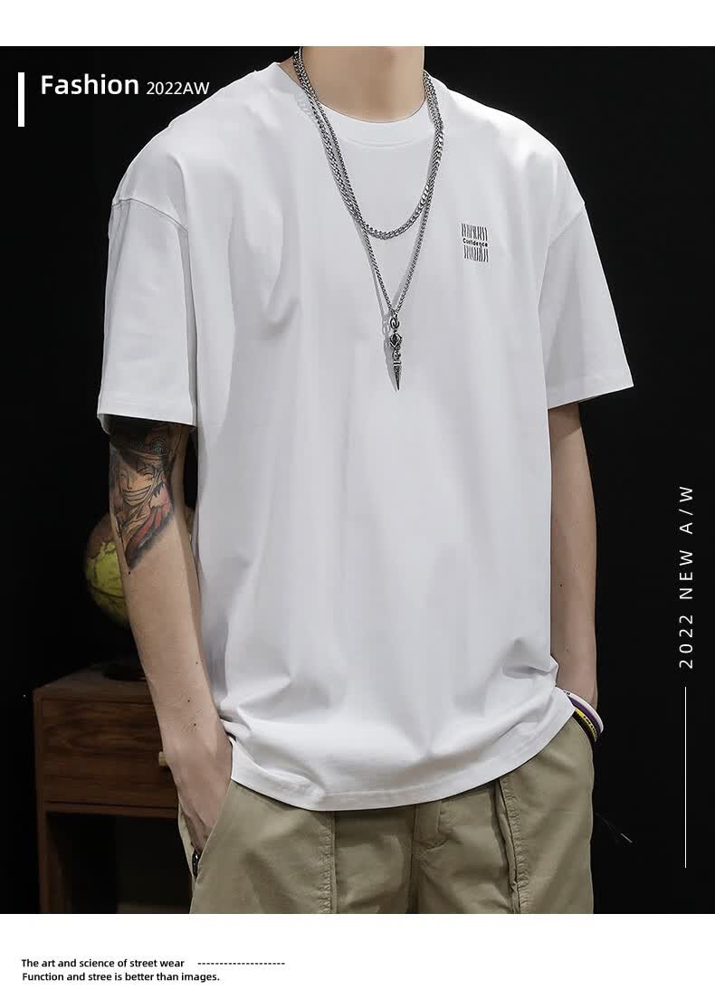 分袖半截袖潮牌休闲男装夏天加肥加大码胖子体恤打底衫黑色l130145斤