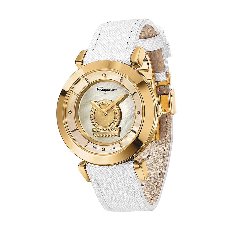 菲拉格慕ferragamo瑞士手表玫瑰金表盘牛皮表带时尚简约女表防水石英