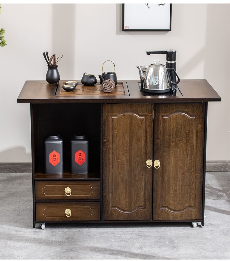 可移动多功能茶水柜家用客厅阳台茶车小茶几带轮实木茶桌茶台泡茶煮茶