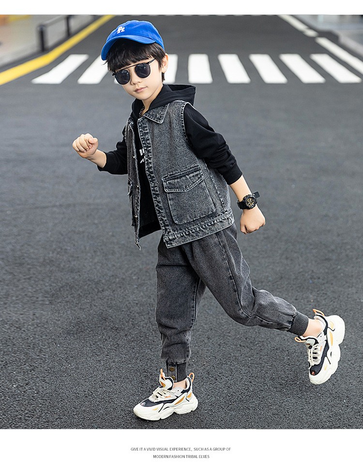 mawcha童装男童套装儿童春秋款男孩子秋装衣服两件套中大童潮流牛仔