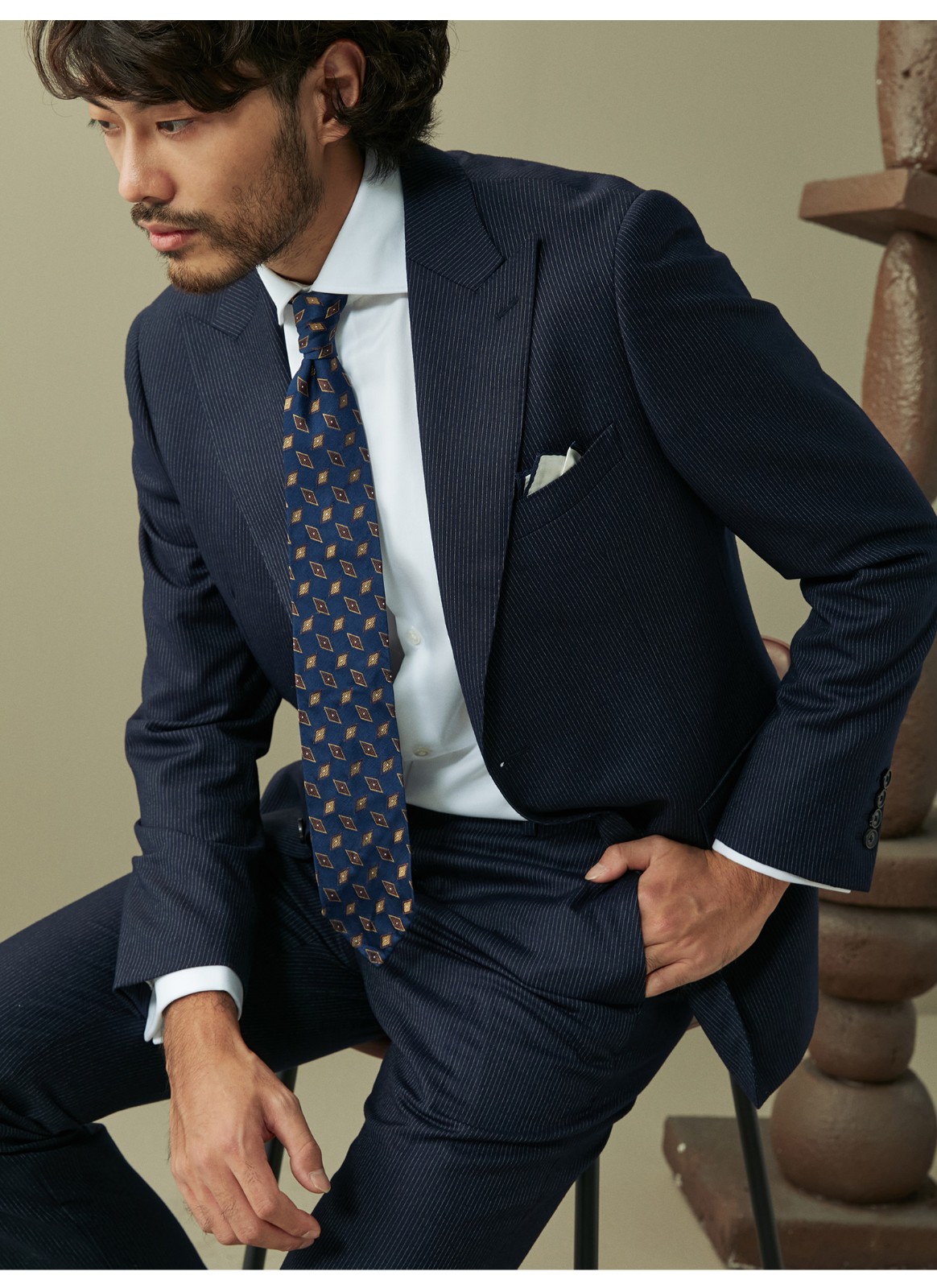 hany意大利vbc羊毛西服套装男藏蓝条纹商务高端正装结婚男士西装