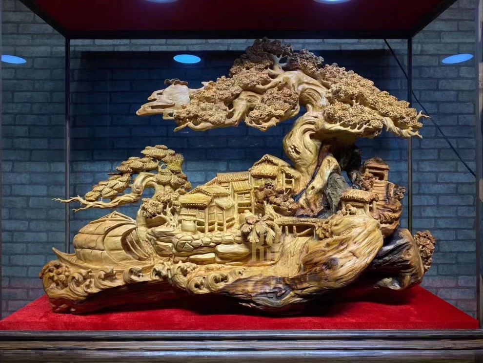 易蓉崖柏一帆风顺根雕摆件办公室大厅大型木雕装饰品招财公司店铺乔迁