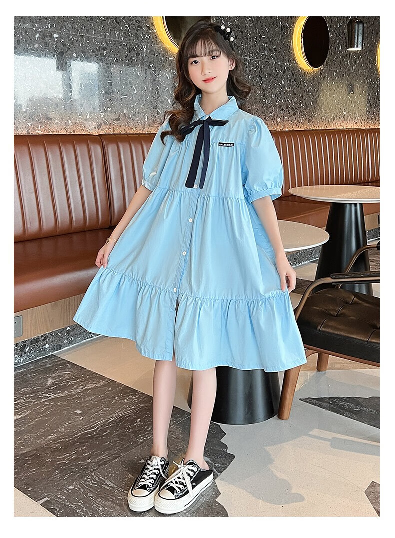 迪莎童话女童连衣裙夏装棉裙615岁大童女孩夏装新款中长款裙子潮黄色