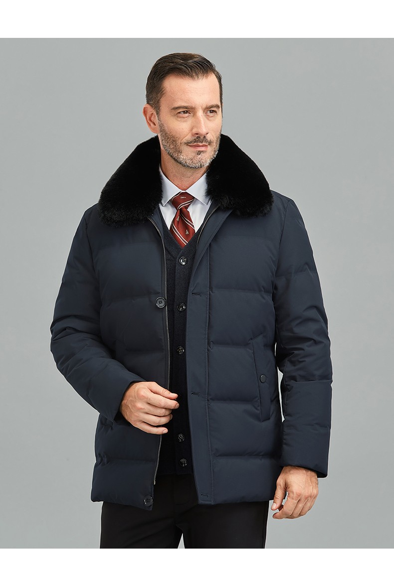 太子龙羽绒服男秋冬新款可脱卸狐狸毛领中老年爸爸装羽绒外套人造毛领