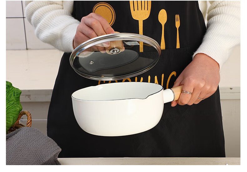 欧丽家搪瓷樱花粉雪平锅奶锅单柄搪瓷过热牛奶锅泡面锅电磁炉燃气通用