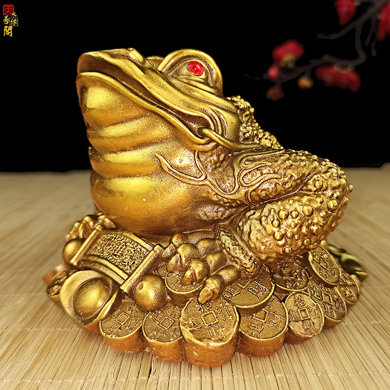 伯莎丹顿纯铜金蟾摆件蹲金币款彩绘款三足蟾蜍店铺办公室客厅入户玄关