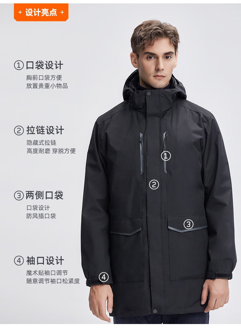 迈途冲锋衣男三合一长款棉内胆防寒情侣款女保暖耐磨迷彩防风衣卡其男