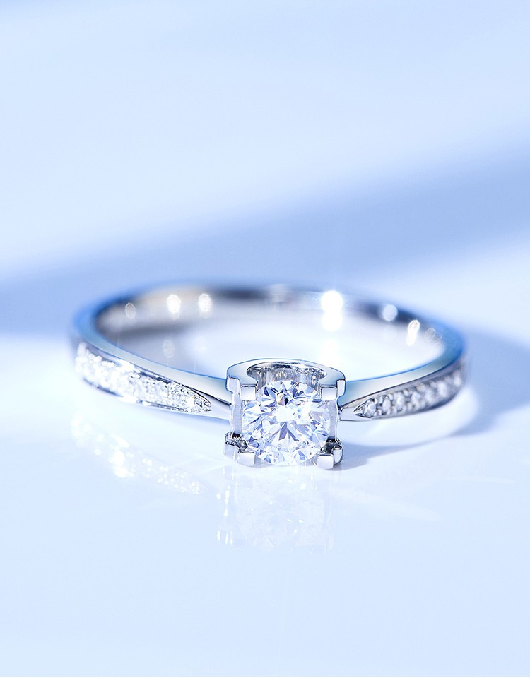 喜钻经典牛头款pt950铂金钻石戒指求婚结婚钻戒女pt950铂金37分fg色