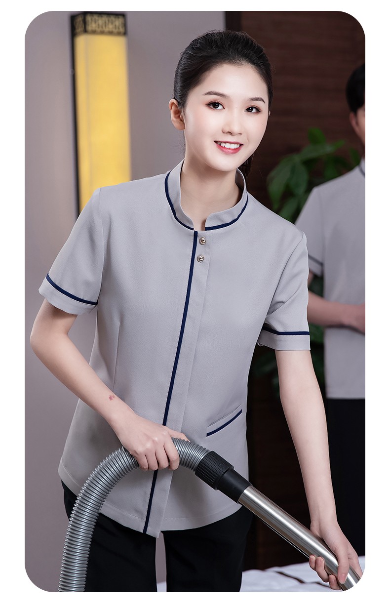 服短袖客房物业家政售楼部保洁员阿姨服装夏季印logo女士灰色上衣l
