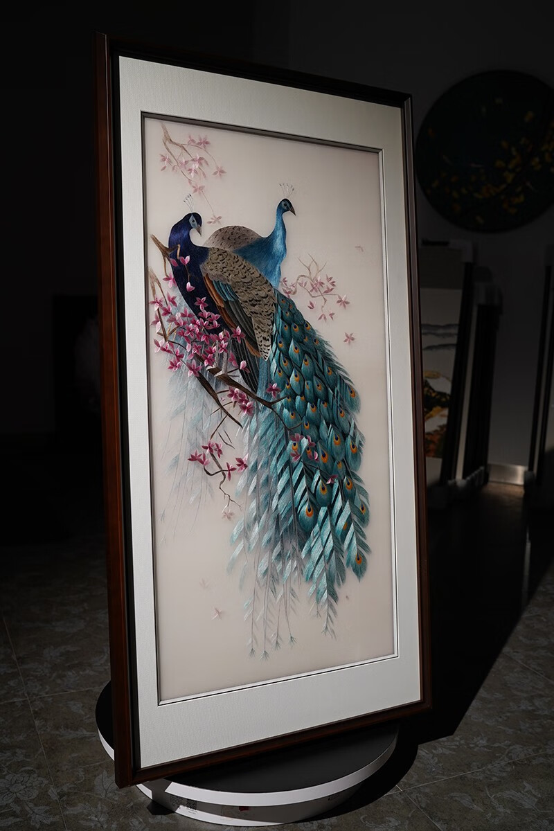宏火阁礼品苏绣成品挂画纯手工孔雀壁画家居客厅玄关走廊刺绣现代中式