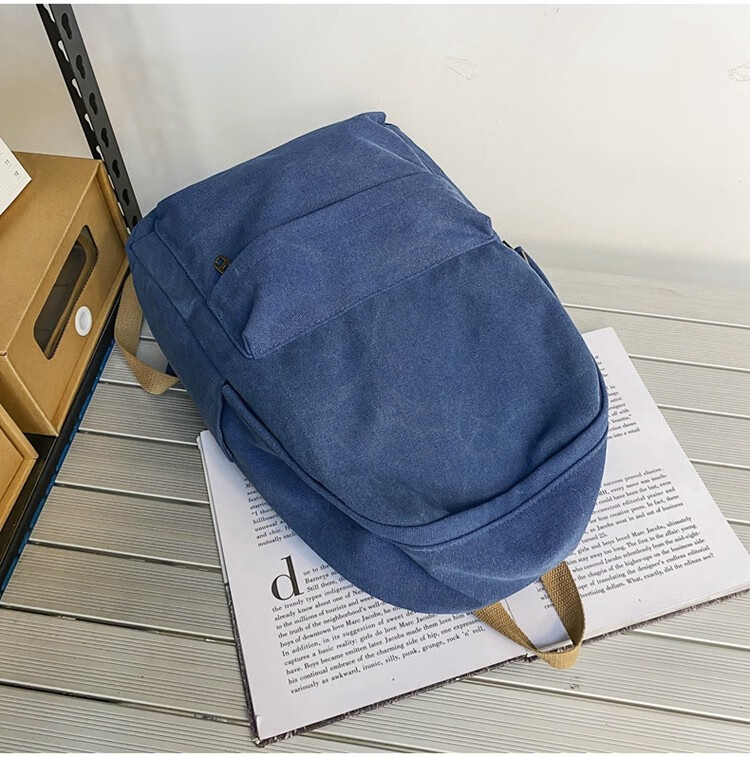 尼阑帆布书包男高中生纯色百搭女大学生双肩包简约ins原宿风中学生