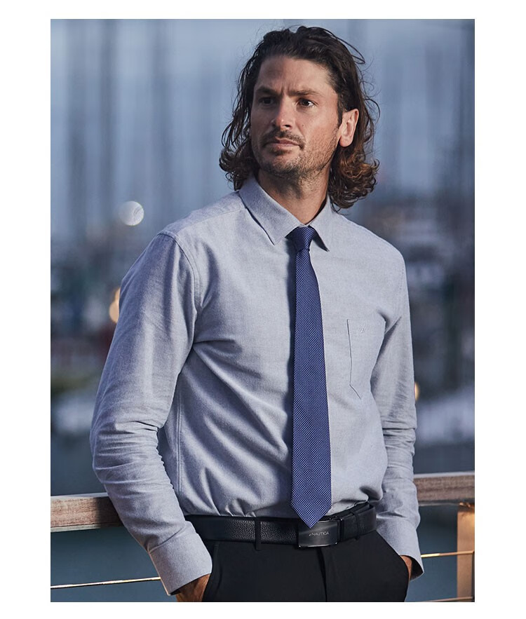 nautica长袖衬衫男士内衬纯棉牛津纺面料商务男装上衣浅灰42