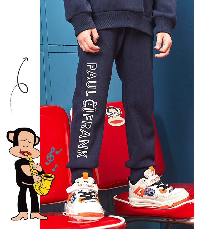 大嘴猴paulfrank儿童裤子冬季童装男童休闲裤保暖加绒长裤中麻灰130cm