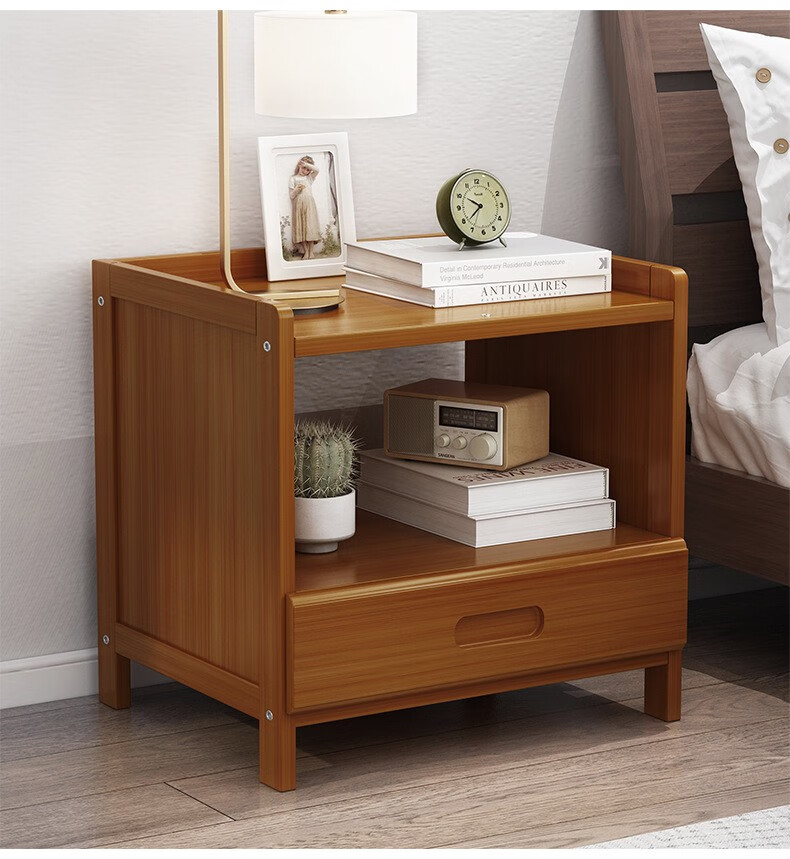 床头柜卧室简易现代简约楠竹多层小柜子实木原木色室内床边柜床头桌