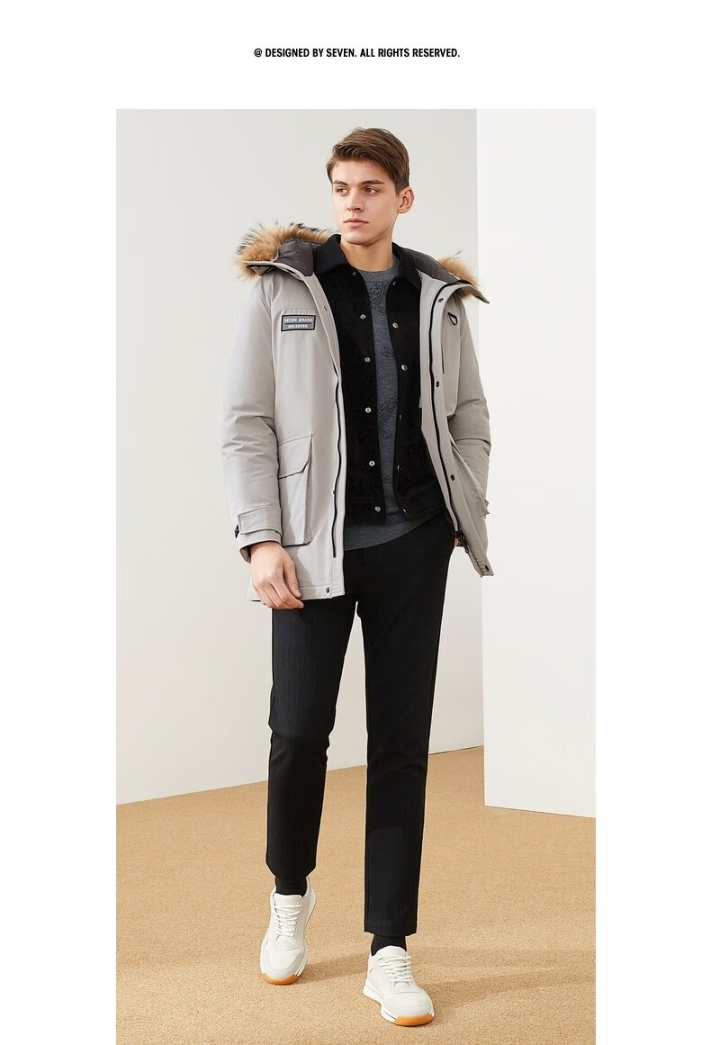 可拆卸毛领柒牌羽绒服男冬季新款男装中青年男士加厚保暖白鹅绒连帽