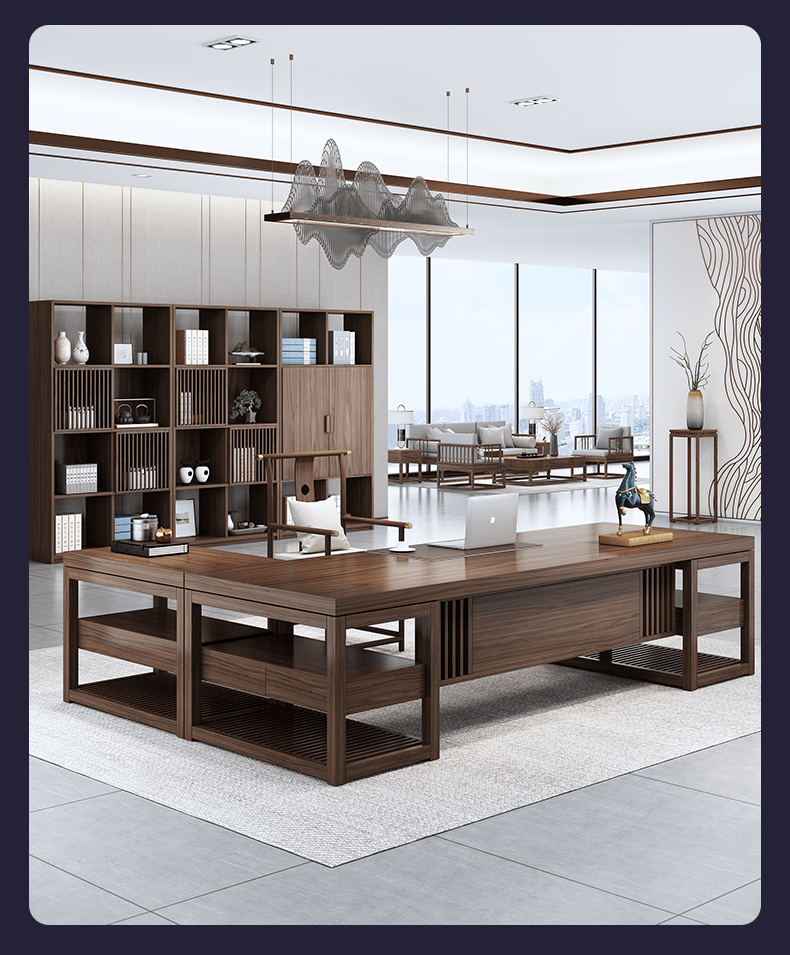 欧迪路新中式老板桌办公桌实木大班台老板办公桌椅组合带抽屉高档办公