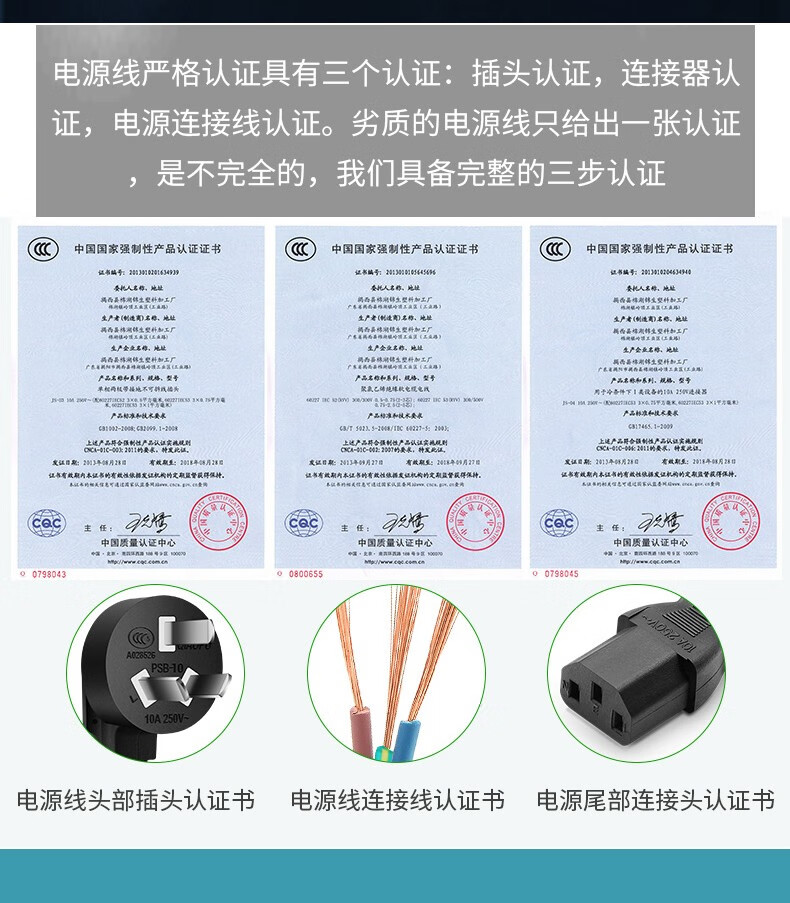 锐捷诚 国标三插头左弯右弯电源线3c认证90度弯头电源线电脑机箱显示