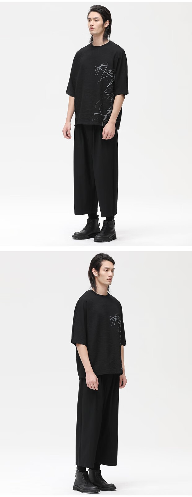 herbel/黑白 2021秋季短袖t恤男黑色中袖印花t恤潮流上衣 黑色 50