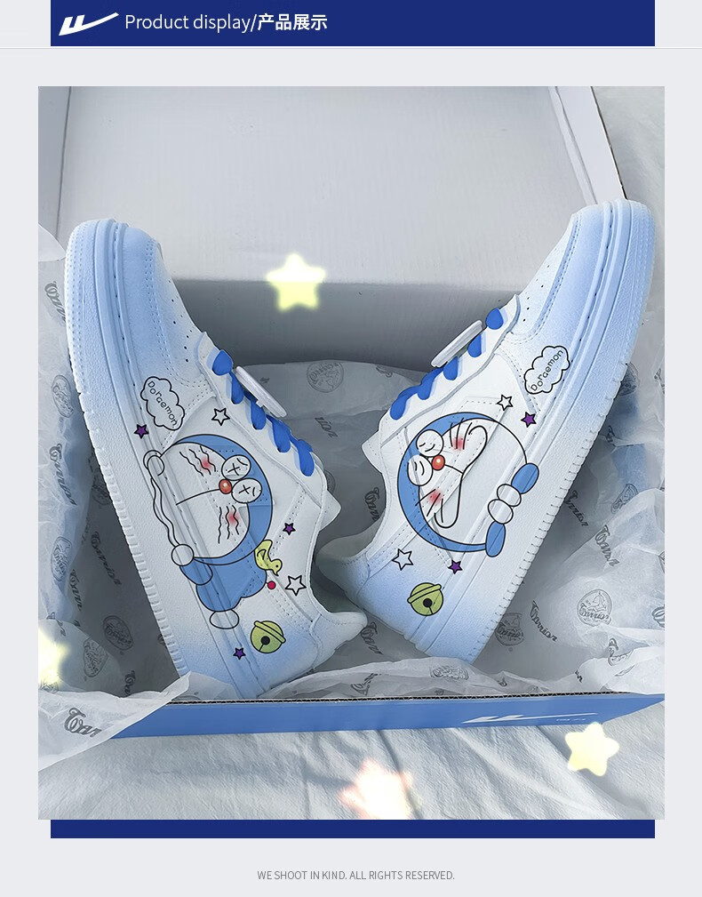回力哆啦a梦联名小白鞋女夏季2022时尚百搭休闲限量款克莱因蓝爆改