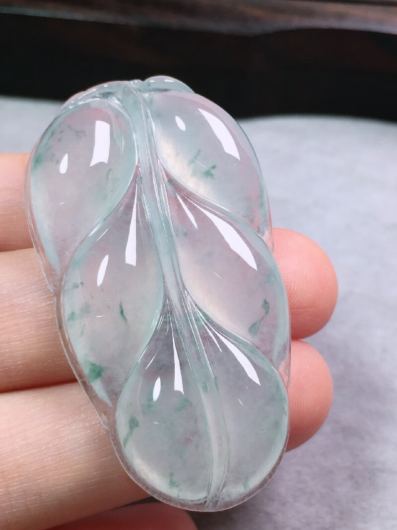 绿翠天成 翡翠冰种叶子树叶吊坠 冰种翡翠缅甸天然a货玉石项链送礼