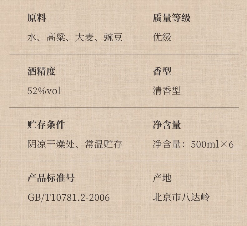 商品标签四九城口粮酒56度北京二锅头清香型白酒12瓶整箱装