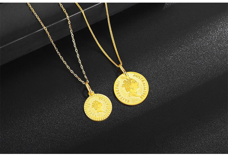 落花啼春 5g黄金女王牌吊坠999足金小金牌圆牌金币时尚女神牌项链女