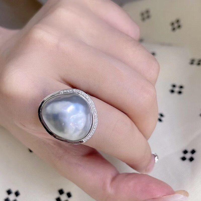 南洋半岛澳白巴洛克珍珠戒指海水珍珠18k金镶钻石轻奢珠宝名媛气质送