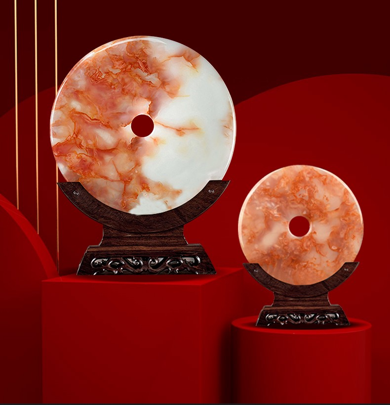 玛朵维汀品牌玉石摆件红花冰玉石平安扣工艺品平安扣客厅办公室卧室