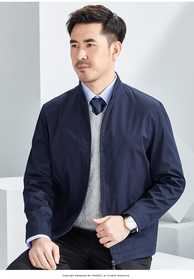 红都男士夹克男中年春秋新款上班翻领商务职业休闲工装茄克男外套深