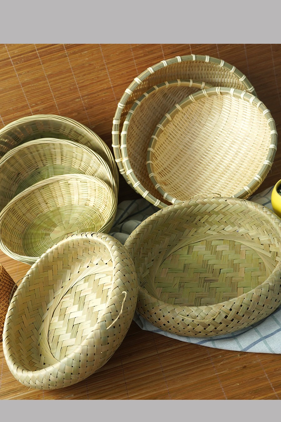 竹编装馒头馍筐纯手工天然材质收纳洗菜筲箕簸箕特色手工竹青丝盘27cm